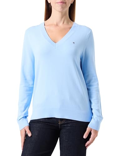 Tommy Hilfiger Damen Pullover Jersey Stitch V-Neck Strickpullover, Blau (Vessel Blue), XS von Tommy Hilfiger