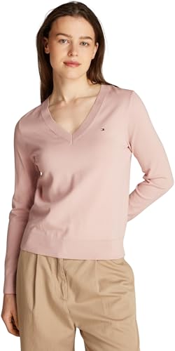 Tommy Hilfiger Damen Pullover Jersey Stitch V-Neck Strickpullover, Rosa (Foggy Pink), XS von Tommy Hilfiger