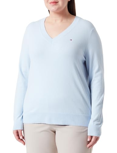 Tommy Hilfiger Damen Pullover Jersey V-Neck Strickpullover, Blau (Breezy Blue), XXS von Tommy Hilfiger