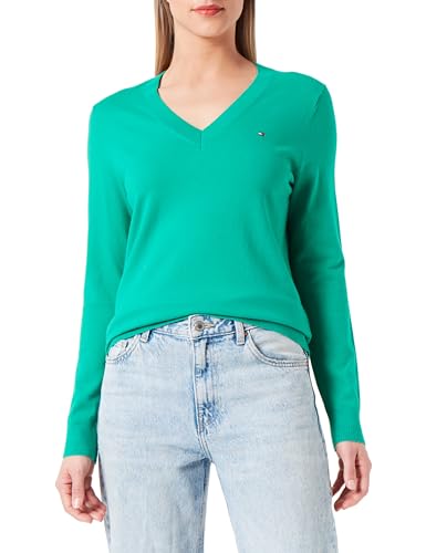 Tommy Hilfiger Damen Pullover Jersey V-Neck Strickpullover, Grün (Olympic Green), M von Tommy Hilfiger