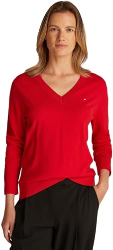 Tommy Hilfiger Damen Pullover Jersey V-Neck Strickpullover, Rot (Primary Red), XXS von Tommy Hilfiger