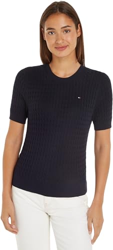 Tommy Hilfiger Damen Pullover Kurzarm, Blau (Desert Sky), XXS von Tommy Hilfiger
