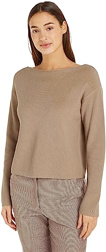 Tommy Hilfiger Damen Pullover Open-Neck Baumwolle, Beige (Merino), M von Tommy Hilfiger