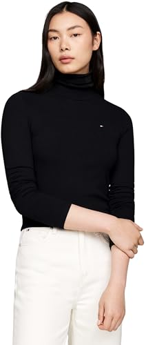 Tommy Hilfiger Damen Pullover Slim Fit Roll Neck Rollkragen, Schwarz (Black), M von Tommy Hilfiger