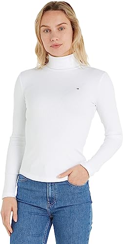 Tommy Hilfiger Damen Pullover Slim Rib Roll-Neck Rollkragen, Weiß (Ecru), 3XL von Tommy Hilfiger