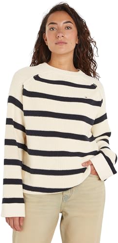 Tommy Hilfiger Damen Pullover Strickpullover, Mehrfarbig (Breton Calico / Desert Sky), L von Tommy Hilfiger