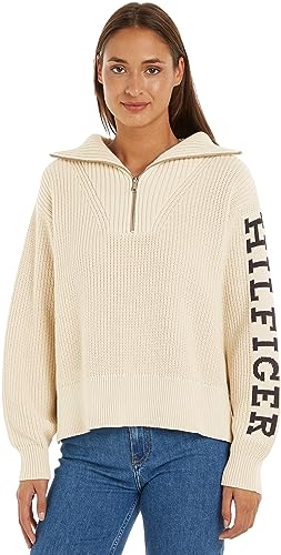 Tommy Hilfiger Damen Pullover Sweater Strickpullover, Beige (Classic Beige), XXS von Tommy Hilfiger