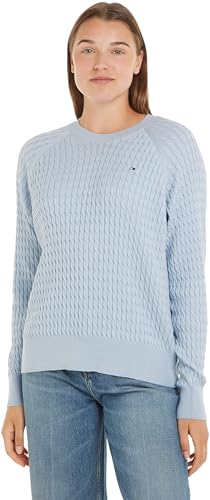 Tommy Hilfiger Damen Pullover Sweater Strickpullover, Blau (Breezy Blue), L von Tommy Hilfiger