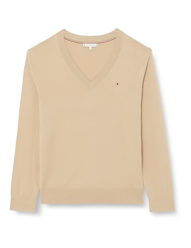 Tommy Hilfiger Damen Pullover V-Ausschnitt, Beige (Beige), 54 von Tommy Hilfiger