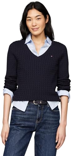 Tommy Hilfiger Damen Pullover V-Ausschnitt, Blau (Desert Sky), XS von Tommy Hilfiger