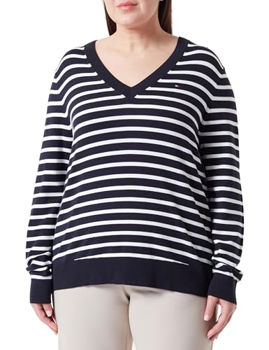 Tommy Hilfiger Damen Pullover V-Ausschnitt, Mehrfarbig (Desert Sky/ Ecru Stp), 46 von Tommy Hilfiger