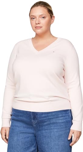 Tommy Hilfiger Damen Pullover V-Ausschnitt, Rosa (Whimsy Pink), 48 von Tommy Hilfiger