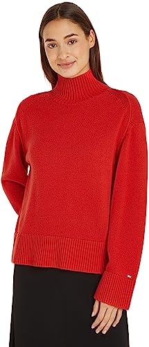 Tommy Hilfiger Damen Pullover Wool Blend Mock-Neck Strickpullover, Rot (Fireworks), M von Tommy Hilfiger