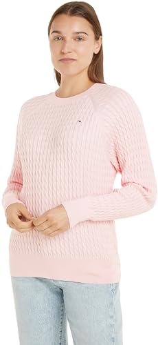Tommy Hilfiger Damen Pullover Zopfmuster Strickpullover, Rosa (Delicate Pink), XXS von Tommy Hilfiger
