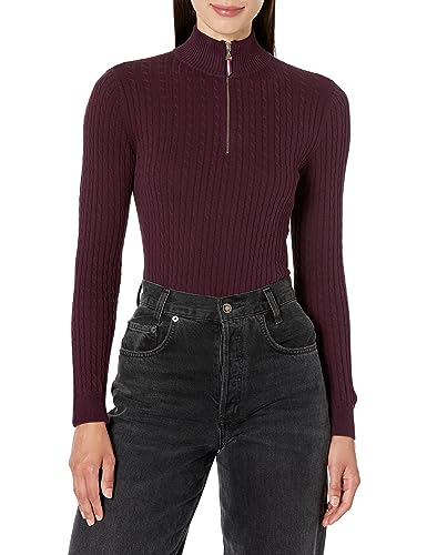 Tommy Hilfiger Damen-Pullover aus Baumwolle mit 1/4-Reißverschluss und Stehkragen, Aubergine, XX-Large von Tommy Hilfiger