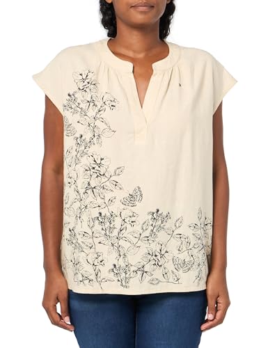 Tommy Hilfiger Damen Linen Blend Pullover Bandcollar Shirt Bluse, Natürliche Samen, X-Groß von Tommy Hilfiger