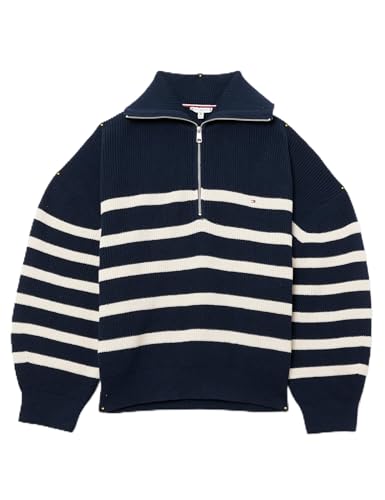 Tommy Hilfiger Damen Pullover mit Reißverschluss Cardi Stitch 1/2 Zip Troyer Kragen, Mehrfarbig (Desert Sky/Ivory Petal Stripe), 52 von Tommy Hilfiger