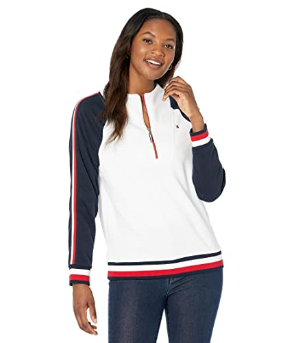 Tommy Hilfiger Damen Pullover mit Trichterausschnitt, Bright White/Sky Captain, S von Tommy Hilfiger