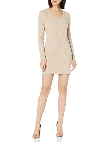 Tommy Hilfiger Damen Pulloverkleid Kleid, Light Fawn Heather, Medium von Tommy Hilfiger