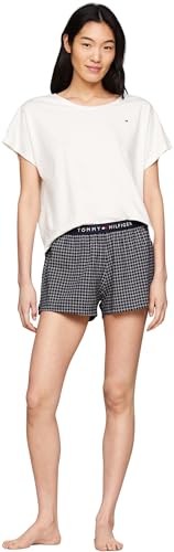 Tommy Hilfiger Damen Pyjama-Set Jersey Kurz, Blau (Ivory / Desert Sky Grid Check), L von Tommy Hilfiger