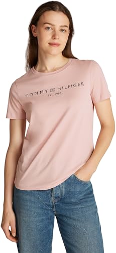 Tommy Hilfiger Damen T-Shirt Kurzarm Logo Rundhalsausschnitt, Rosa (Foggy Pink), 3XL von Tommy Hilfiger