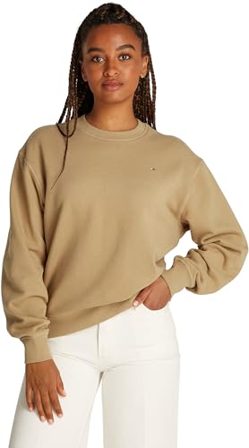 Tommy Hilfiger Damen Sweatshirt Flag On Chest ohne Kapuze, Beige (Safari Canvas), XXL von Tommy Hilfiger