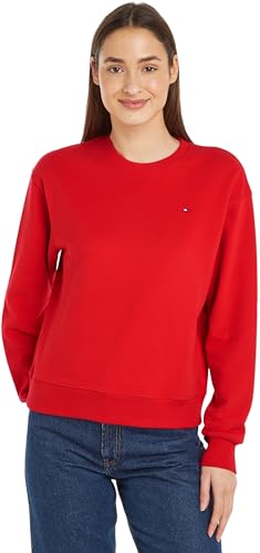 Tommy Hilfiger Damen Sweatshirt ohne Kapuze, Rot (Fierce Red), XS von Tommy Hilfiger