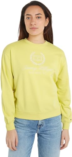 Tommy Hilfiger REG Flag Script CNK SWTSHRT Heavyweight Sweatshirts Damen, Gelb (Yellow Tulip), L von Tommy Hilfiger