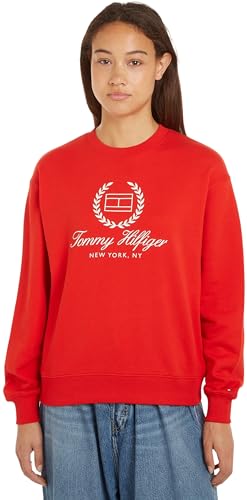 Tommy Hilfiger Damen Sweatshirt ohne Kapuze, Rot (Fierce Red), M von Tommy Hilfiger