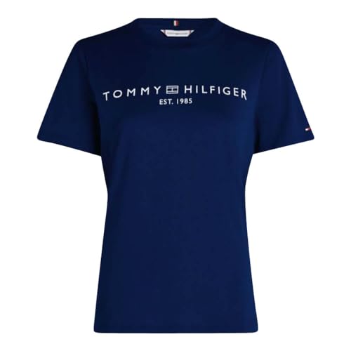 Tommy Hilfiger Damen T-Shirt Kurzarm Reg Corp Logo C-Nk Ss Rundhalsausschnitt, Blau (Desert Sky), L von Tommy Hilfiger