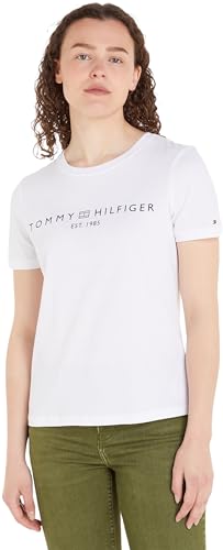 Tommy Hilfiger Damen T-Shirt Kurzarm Reg Corp Logo C-Nk Ss Rundhalsausschnitt, Weiß (Th Optic White), L von Tommy Hilfiger