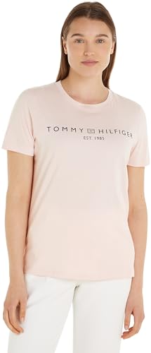 Tommy Hilfiger Damen T-Shirt Kurzarm Reg Corp Logo C-Nk Ss Rundhalsausschnitt, Rosa (Whimsy Pink), L von Tommy Hilfiger