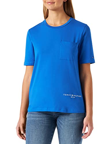 Tommy Hilfiger Damen T-Shirt Kurzarm Rundhalsausschnitt, Blau (Electric Blue), L von Tommy Hilfiger