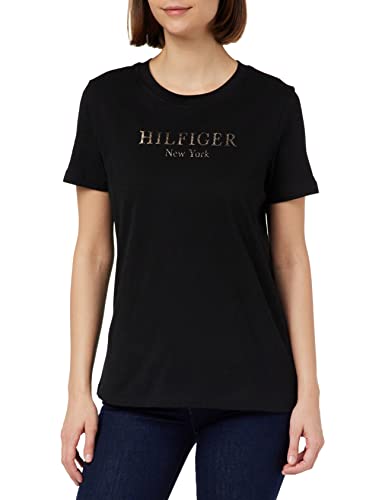 Tommy Hilfiger Damen T-Shirt Kurzarm Rundhalsausschnitt, Schwarz (Black), S von Tommy Hilfiger