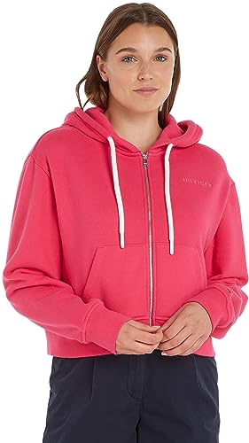 Tommy Hilfiger Damen Sweatshirt mit Reißverschluss Zipper mit Kapuze, Rosa (Bright Cerise Pink), M von Tommy Hilfiger