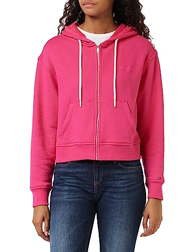 Tommy Hilfiger Damen Sweatshirt mit Reißverschluss Zipper mit Kapuze, Rosa (Bright Cerise Pink), XL von Tommy Hilfiger