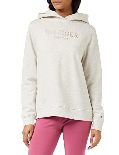 Tommy Hilfiger Damen Hoodie mit Kapuze, Beige (Heathered Oatmilk), L von Tommy Hilfiger