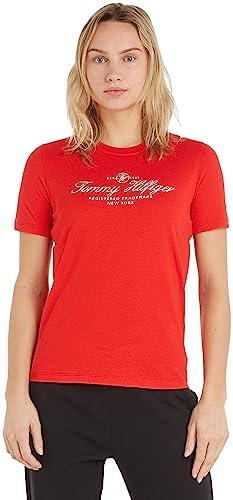 Tommy Hilfiger Damen T-Shirt Kurzarm Rundhalsausschnitt, Rot (Fireworks), XL von Tommy Hilfiger