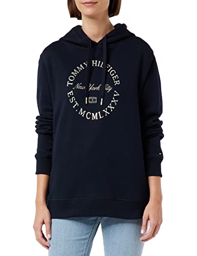 Tommy Hilfiger Damen Reg Metallic Roundall Hoodie WW0WW36572 Pullover-Kapuzenpulli, Blau (Desert Sky), S von Tommy Hilfiger