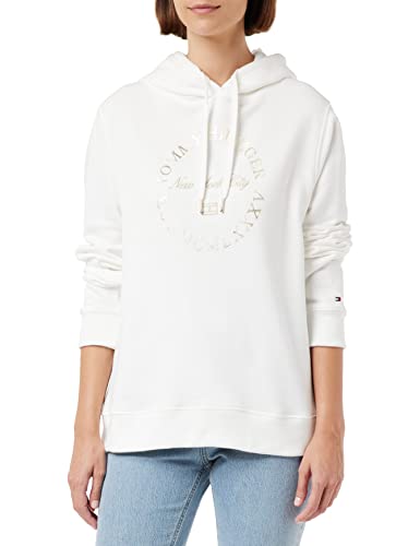 Tommy Hilfiger Damen Reg Metallic Roundall Hoodie WW0WW36572 Pullover-Kapuzenpulli, Weiß (Ecru), M von Tommy Hilfiger