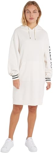 Tommy Hilfiger Damen Hoodie Kleid mit Kapuze, Beige (Weathered White), S von Tommy Hilfiger