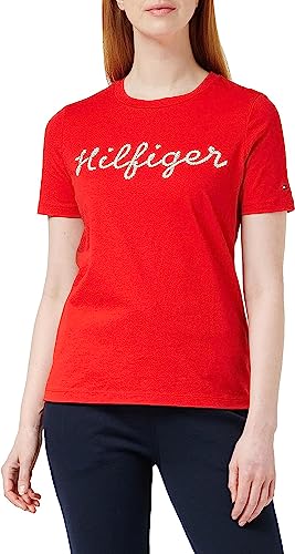 Tommy Hilfiger Damen T-Shirt Kurzarm Rope Puff Print Rundhalsausschnitt, Rot (Fireworks), XL von Tommy Hilfiger