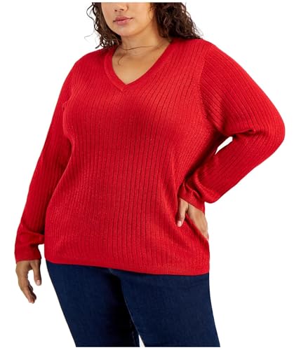Tommy Hilfiger Damen Ribbed Metallic-Threaded Sweater Pullover, Scharlachrot, 1X von Tommy Hilfiger