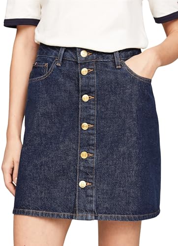 Tommy Hilfiger Damen Rock Denim Mini Jeansrock mit Knöpfen, Blau (Cler), 44 von Tommy Hilfiger