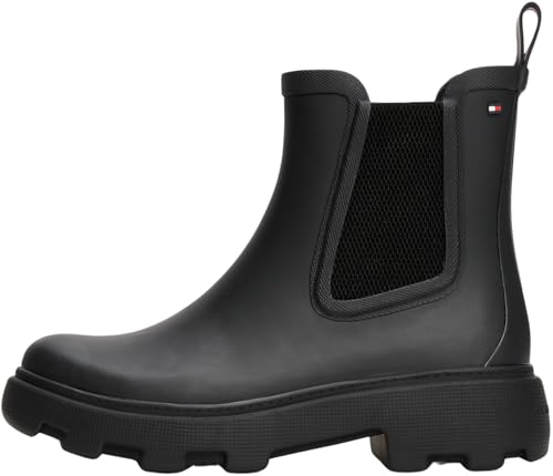 Tommy Hilfiger Damen Gummistiefel Rubber Rainboot mit Blockabsatz, Schwarz (Black), 41 von Tommy Hilfiger