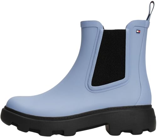 Tommy Hilfiger Damen Gummistiefel Rubber Rainboot mit Blockabsatz, Blau (Brisk Blue), 36 von Tommy Hilfiger