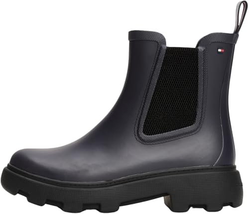 Tommy Hilfiger Damen Gummistiefel Rubber Rainboot mit Blockabsatz, Blau (Space Blue), 39 von Tommy Hilfiger