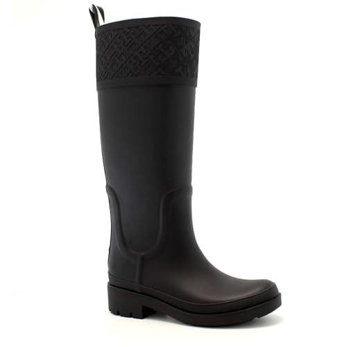 Tommy Hilfiger Damen Gummistiefel Rubber Long Boot Wasserabweisend, Schwarz (Black), 37 von Tommy Hilfiger