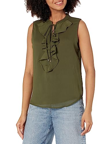 Tommy Hilfiger Damen Rüschen Arbeit Top Ärmellos Bluse, Dark Olive, Mittel von Tommy Hilfiger