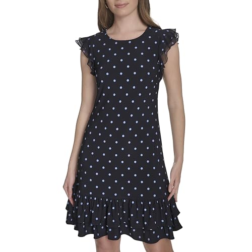 Tommy Hilfiger Damen Ruffle Hem Round Neck Shift Dress Kleid, Sky Captain/French Blue, 42 Tommy Hilfiger Damen Ruffle Hem Round Neck Shift Dress Kleid, Sky Captain/French Blue, 42 von Tommy Hilfiger